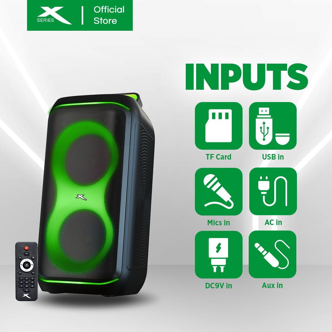 X-SERIES 800W Portable Karaoke Speaker with Free2 Wireless Mic, TF Card, Aux Input & USB (X-VIBE650)