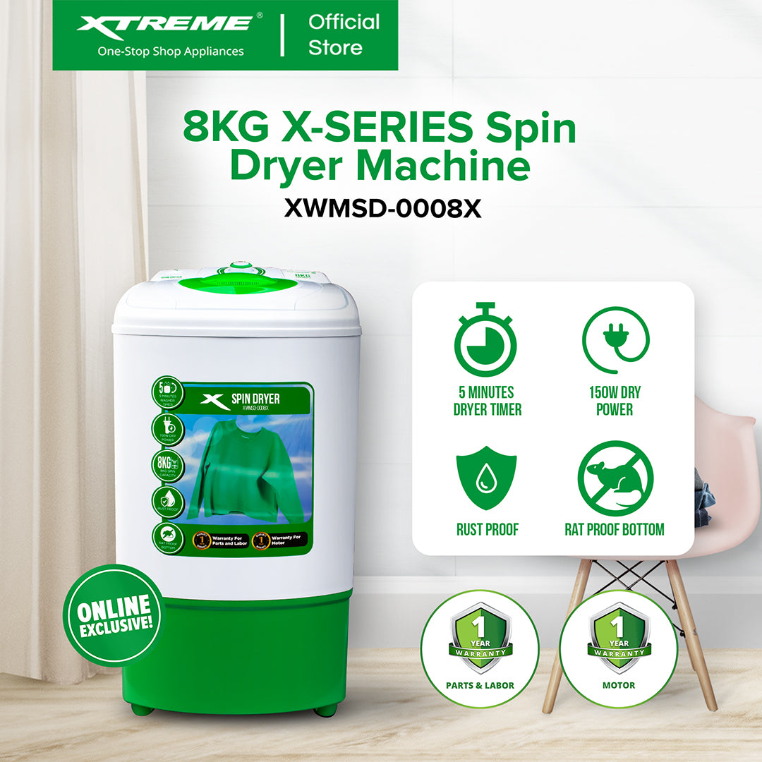 X-SERIES 8KG Single Tub Spin Dryer Machine Spin Capacity (Green Cover) | XWMSD-0008X