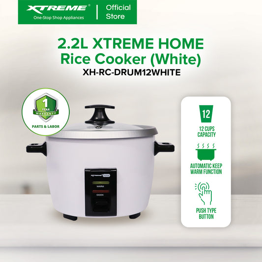 XTREME HOME 2.2L Rice Cooker 12 Cups with Automatic Keep Warm Function [White] (XH-RC-DRUM12WHITE)