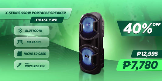 XTREME 550W 1 Way Portable Speaker System USB Micro SD FM Radio Mic & Guitar Input | XBLAST-15W