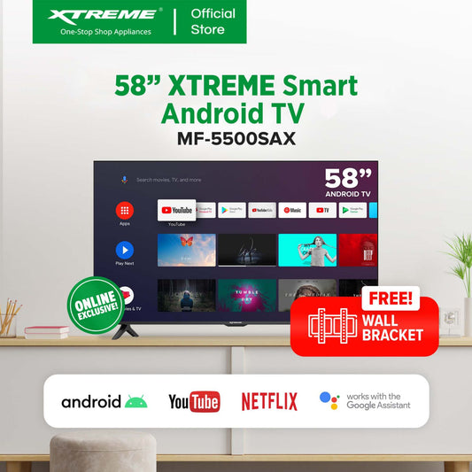 XTREME 58 inch Smart Android TV  11.0 4K UHD Frameless with Free Wall Bracket (Black) | MF-5800SA