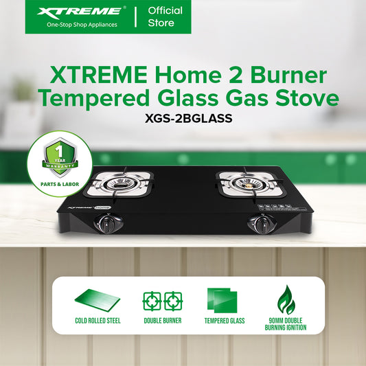 XTREME HOME 2-Burner Tempered Glass Gas Stove | XGS-2BGLASS
