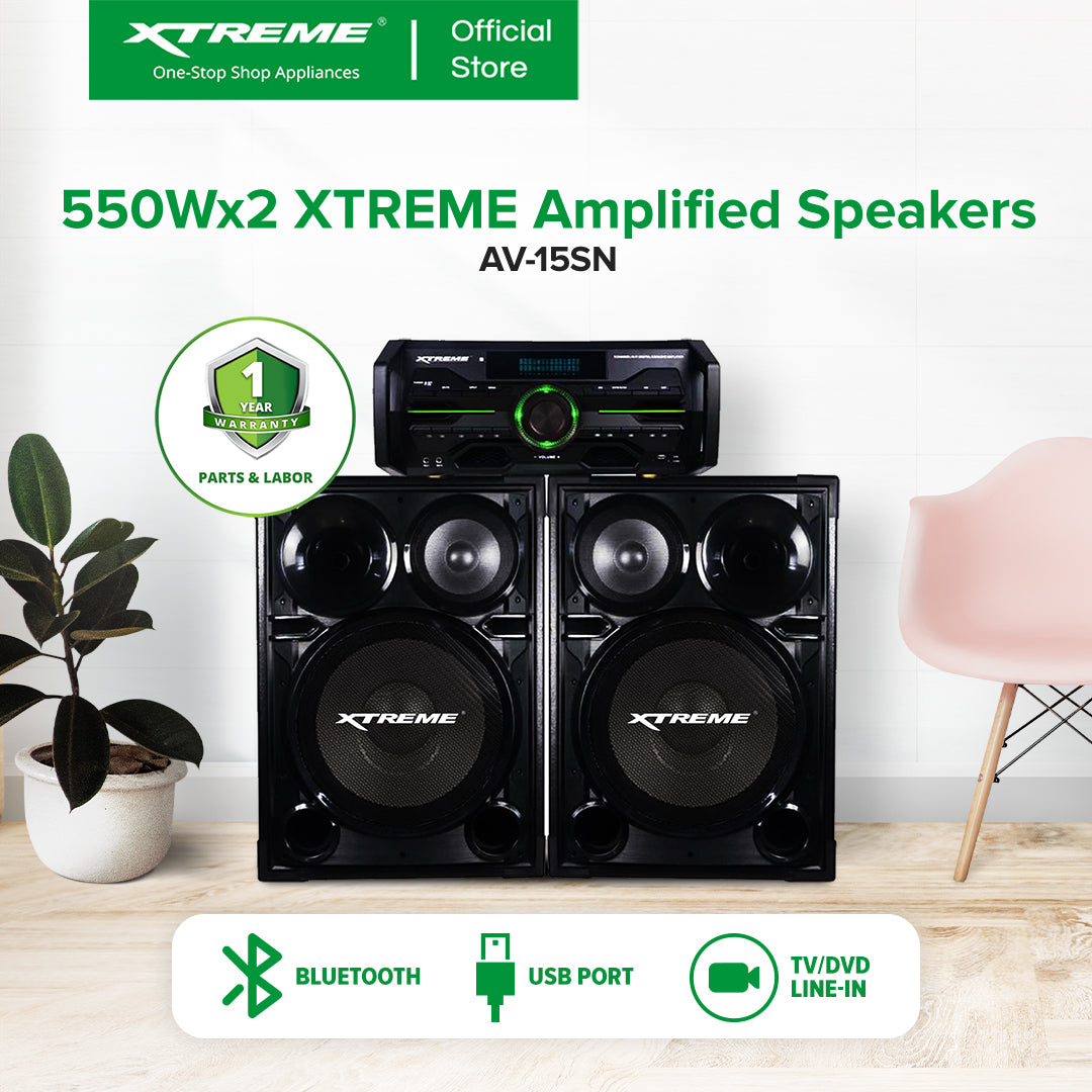 XTREME 550Wx2 Amplified Speaker Bluetooth FM USB SD Card LED & VFD Display w Remote | AV-15SN