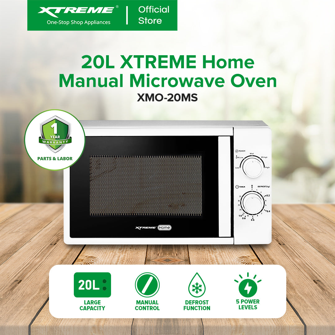 XTREME HOME 20L Manual Control Microwave Oven Defrost Function & 5 Power Levels (White) | XMO-20MS