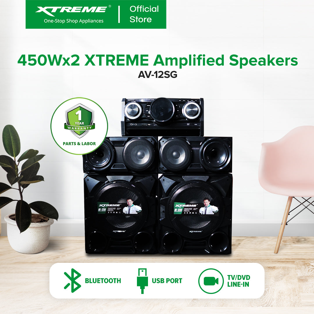 XTREME 450Wx2 Amplified Speaker Bluetooth FM USB SD Card Reader LED Display w/ Remote | AV-12SG