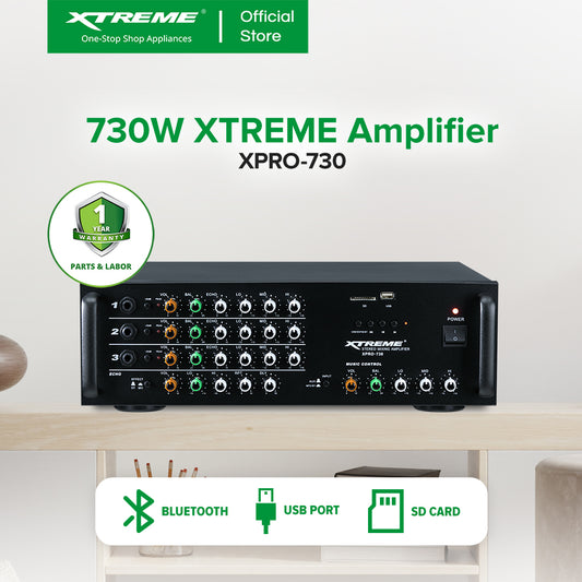 XTREME 730W Amplifier 35kHz-20kHz-FR 8-Rated Impedance 3”x2-Treble 12"-Woofer | XPRO-730