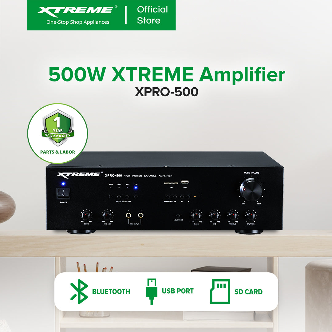 XTREME 500W Amplifier 35kHz-20kHz-FR 8-Rated Impedance 3”x2-Treble 12"-Woofer | XPRO-500