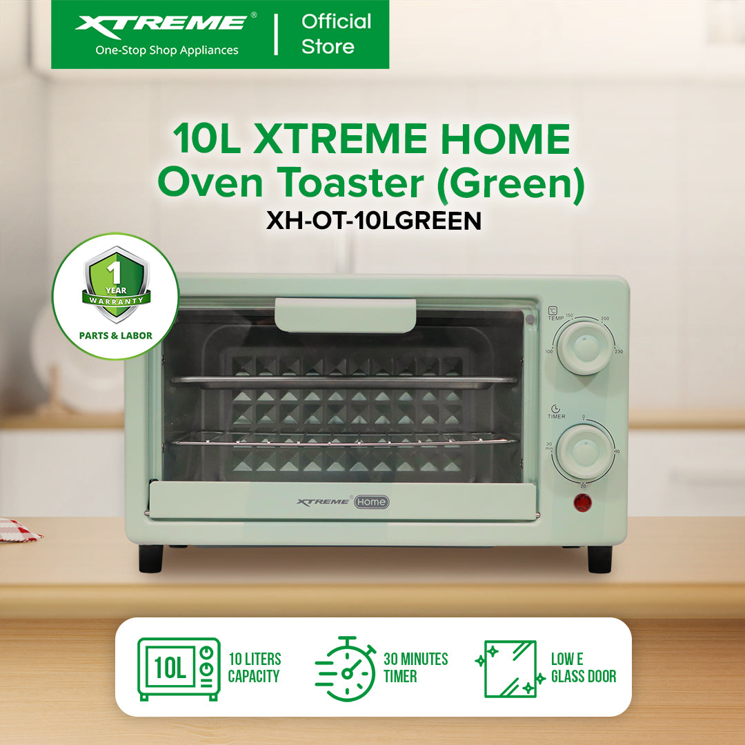 XTREME HOME 10L Oven Toaster with Temperature Control and timer (Green) | XH-OT-10LGREEN