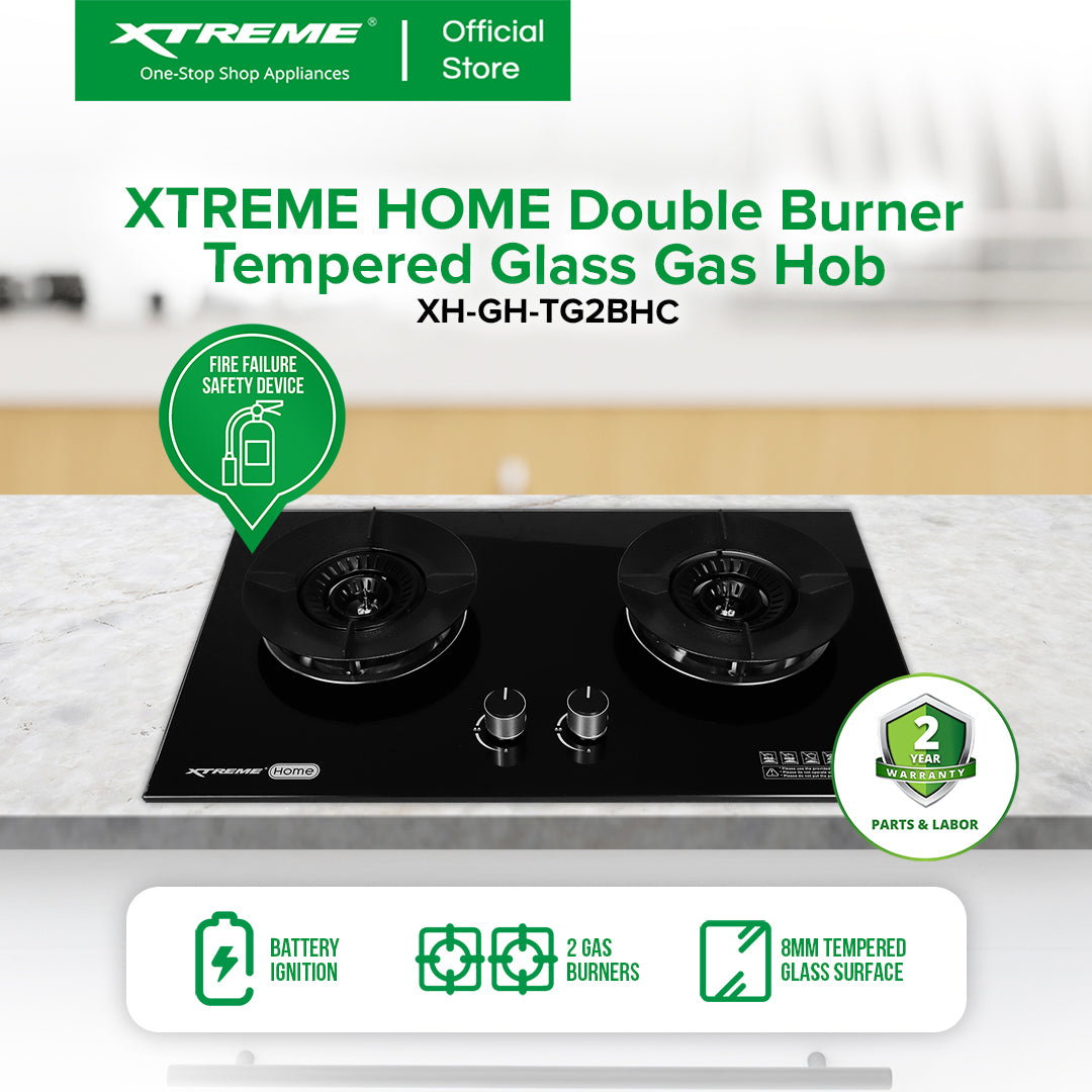 XTREME HOME Double Burner Tempered Glass Gas Hob | XH-GH-TG2BHC