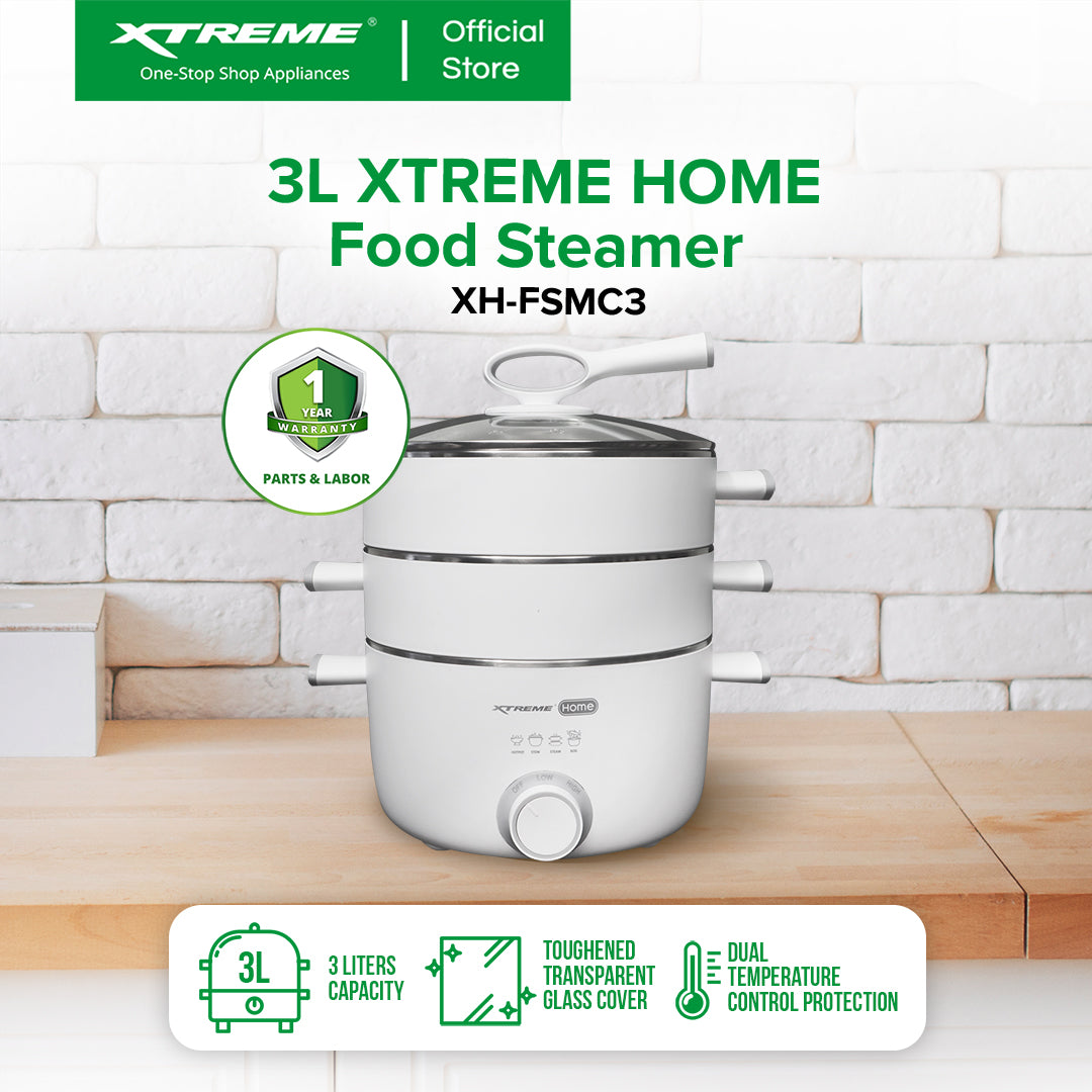 XTREME HOME 3L Food Steamer Dual Temperature Control Protection with Two Ties Steame | XH-FSMC3