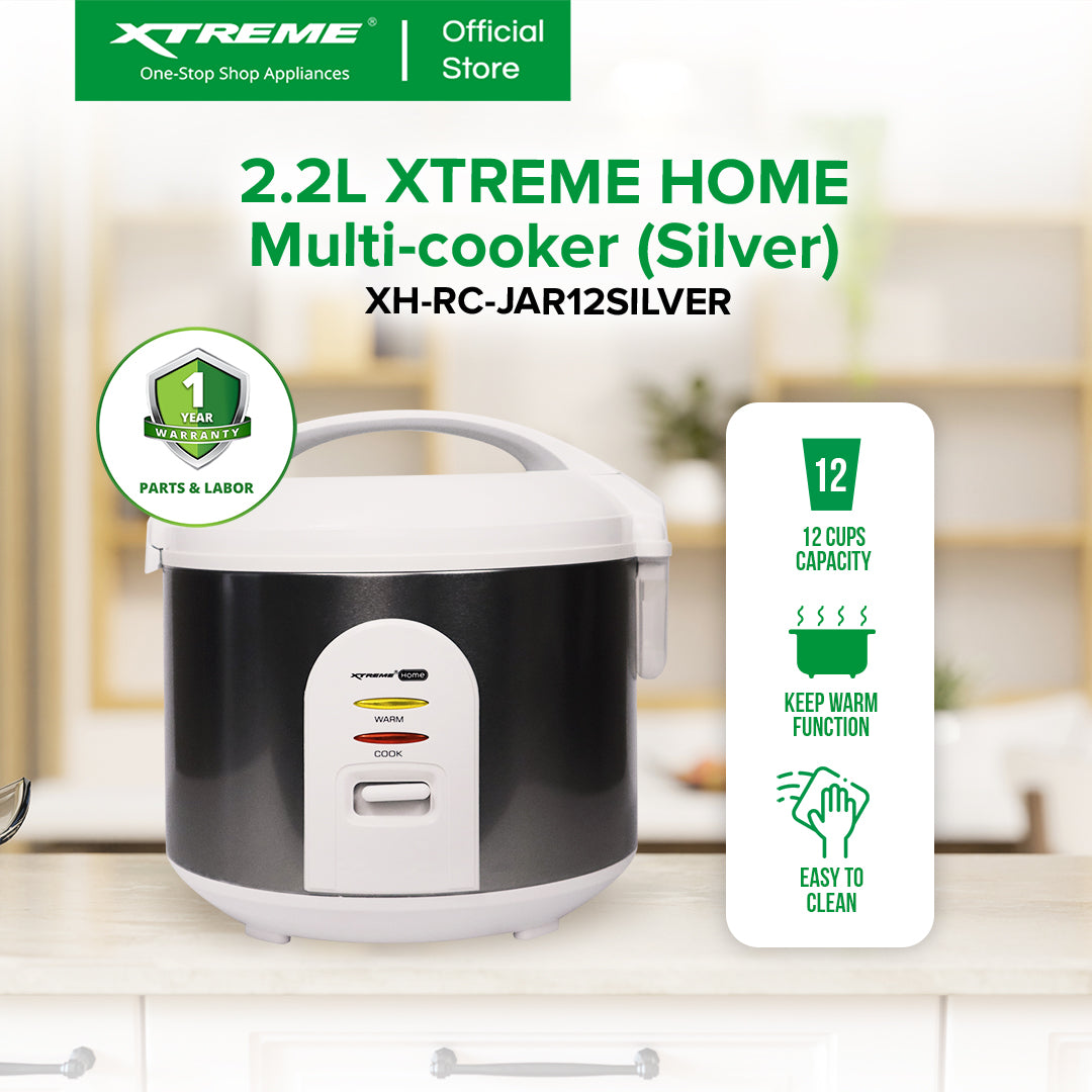 XTREME HOME 2.2L Rice Cooker 12 Cups Jar Type with Keep Warm Function (Silver) | XH-RC-JAR12SILVER