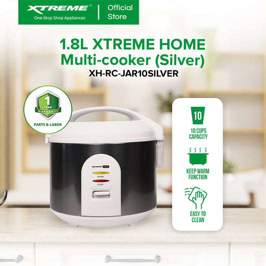 XTREME HOME 1.8L Rice Cooker 10 Cups Jar Type with Keep Warm Function (Silver) | XH-RC-JAR10SILVER