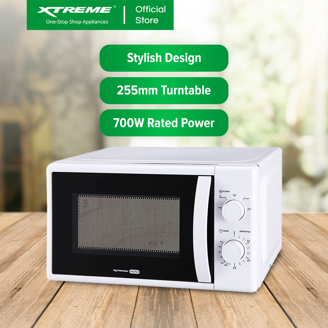 XTREME HOME 20L Manual Control Microwave Oven Defrost Function & 5 Power Levels (White) | XMO-20MS