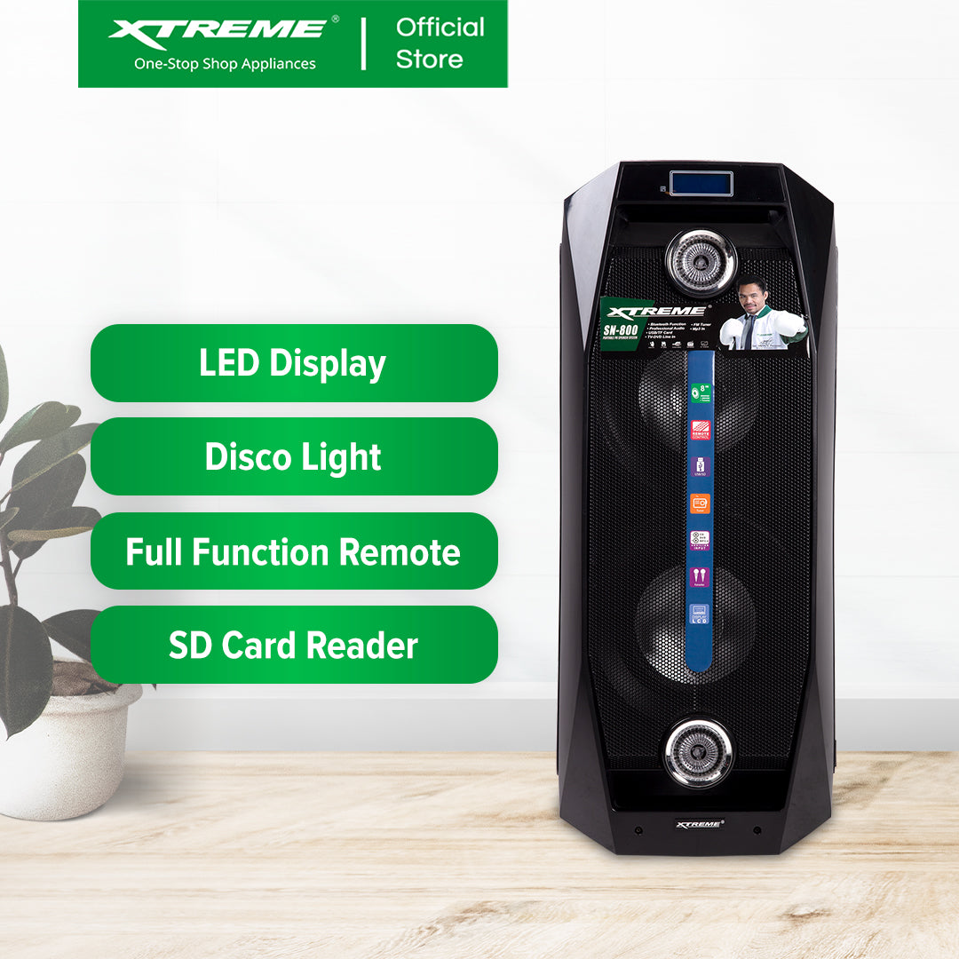 XTREME 250Wx2 Amplified Speaker Bluetooth FM USB SD Card Reader Disco Light LCD Display | SN-800