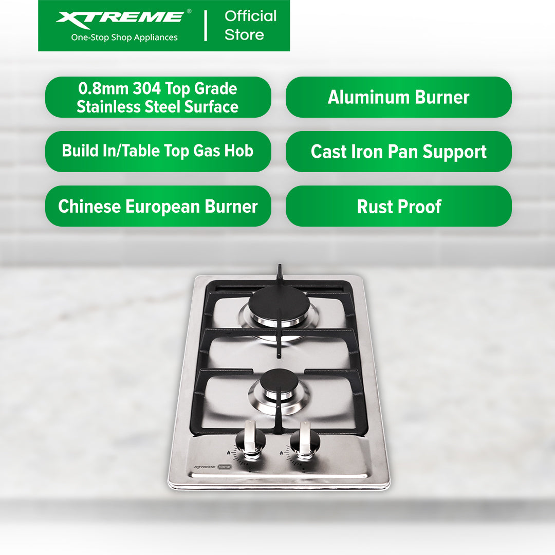 XTREME HOME Double Burner Stainless Steel Gas Hob (XH-GH-SS2BV)