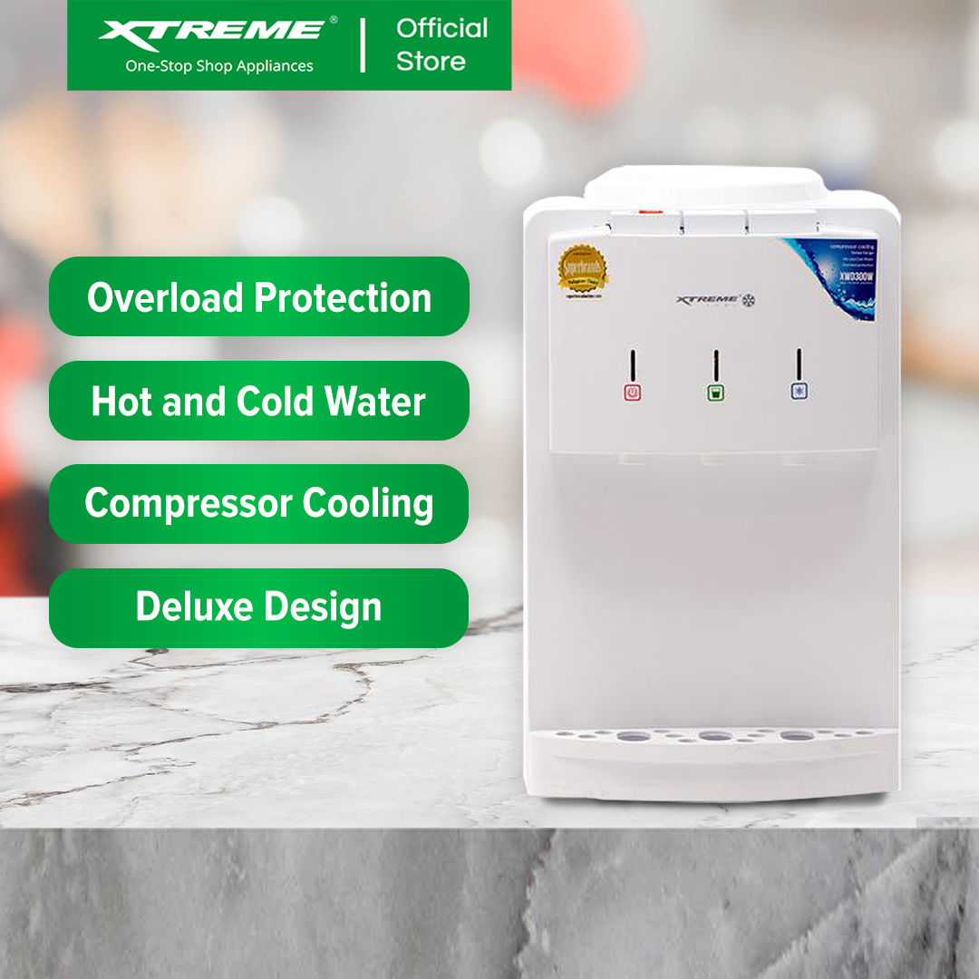 XTREME COOL Table Top Water Dispenser Hot Cold Overheat Protection (White) | XWD300W