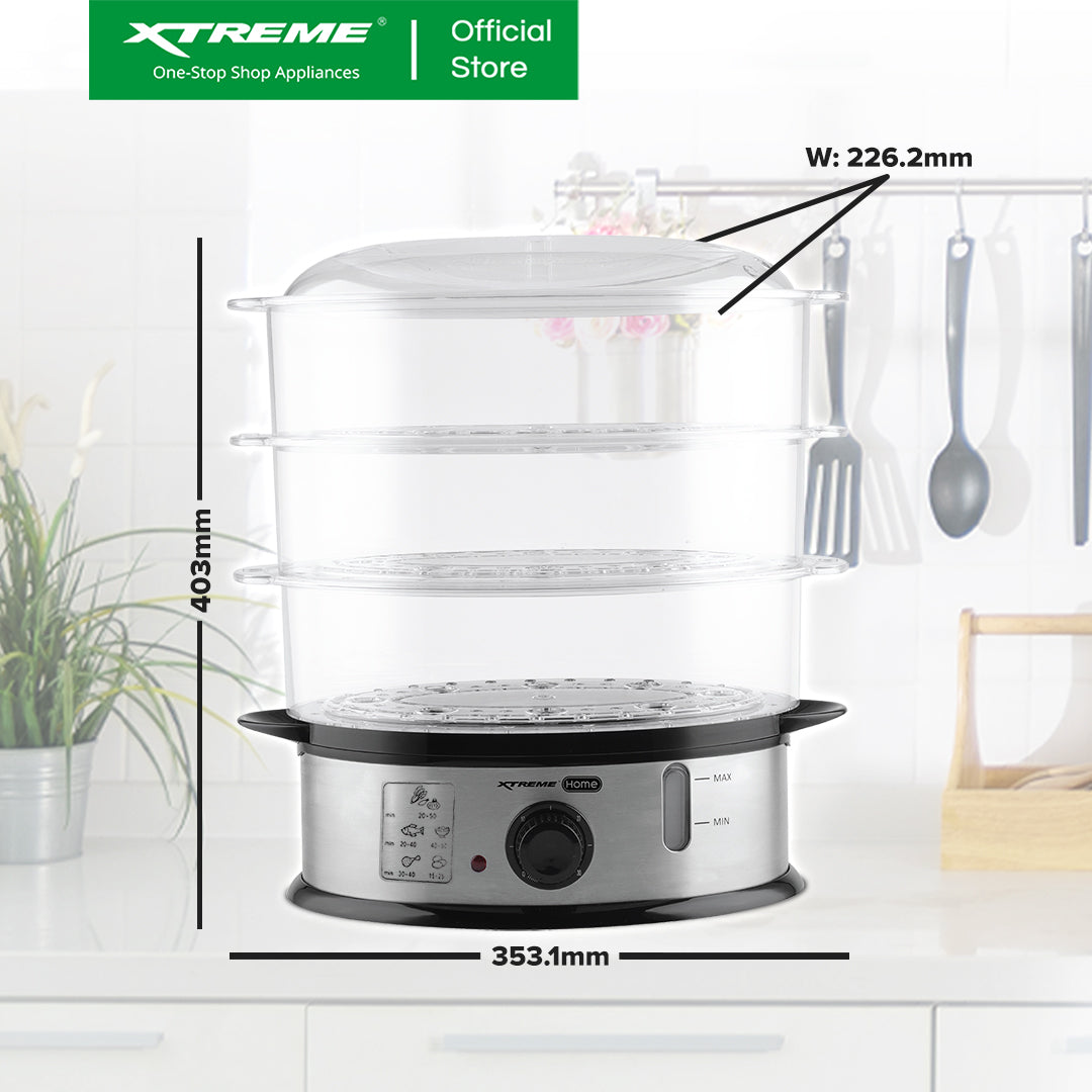 XTREME HOME 10.5L Food Steamer Stainless Steel Housing Quick Boiling with Timer | XH-FS105