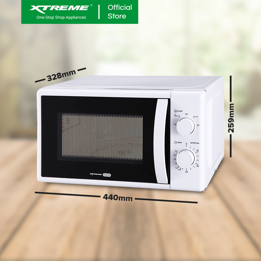 XTREME HOME 20L Manual Control Microwave Oven Defrost Function & 5 Power Levels (White) | XMO-20MS