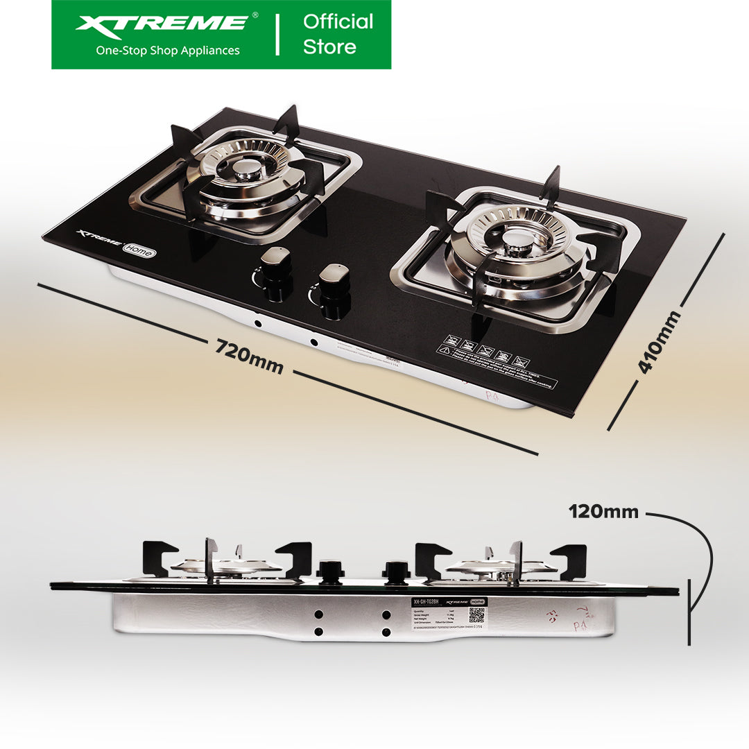 XTREME HOME Double Burner Tempered Gas Hob | XH-GH-TG2BH