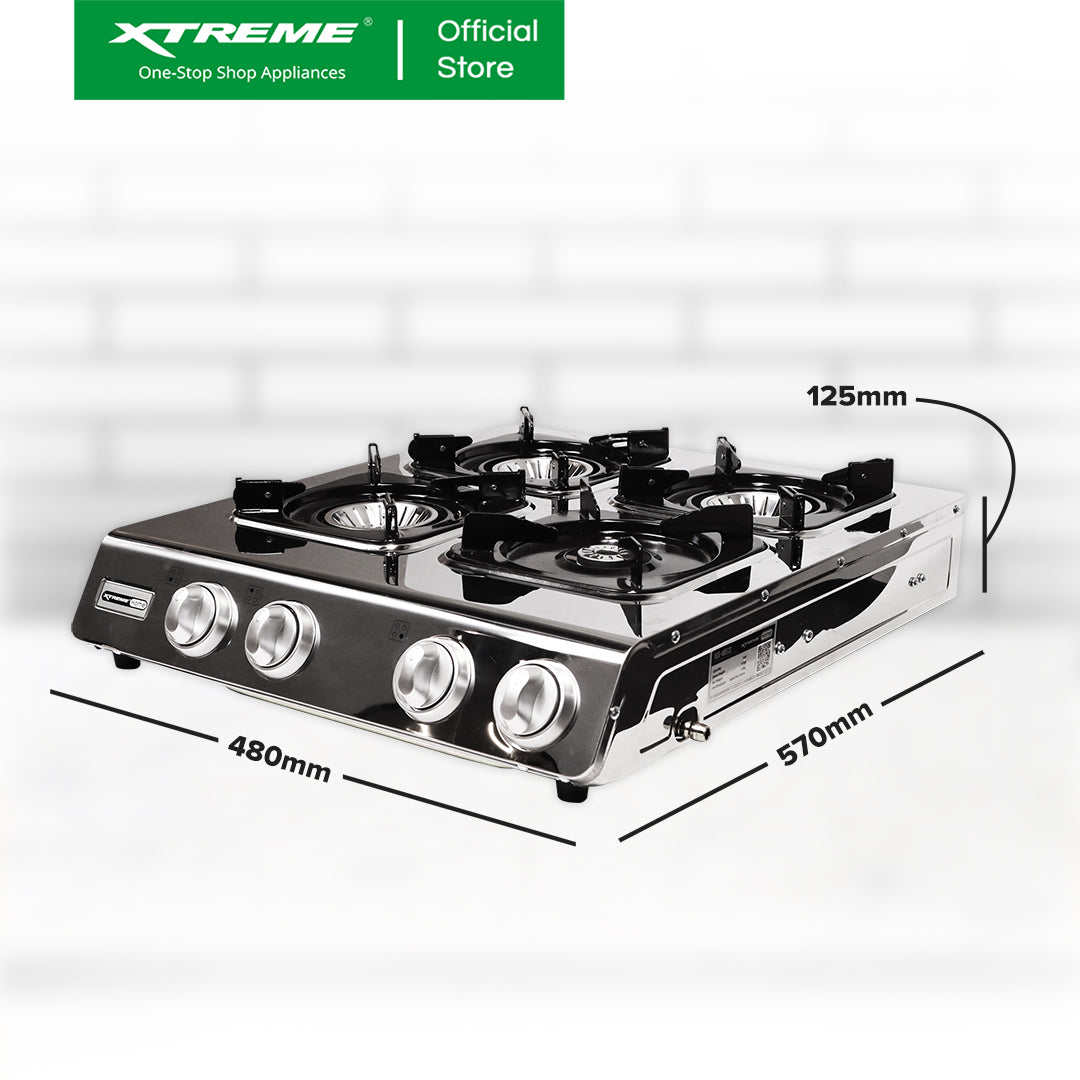XTREME HOME 4 Burner Gas Stove Save more than 30% of Gas with Automatic Ignition | XGS-4BECO