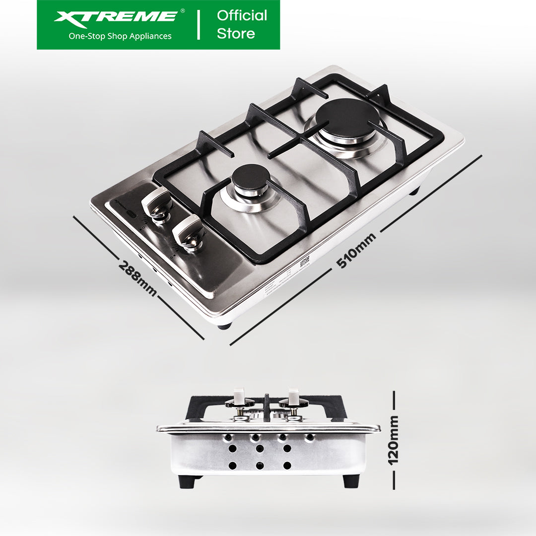 XTREME HOME Double Burner Stainless Steel Gas Hob (XH-GH-SS2BV)