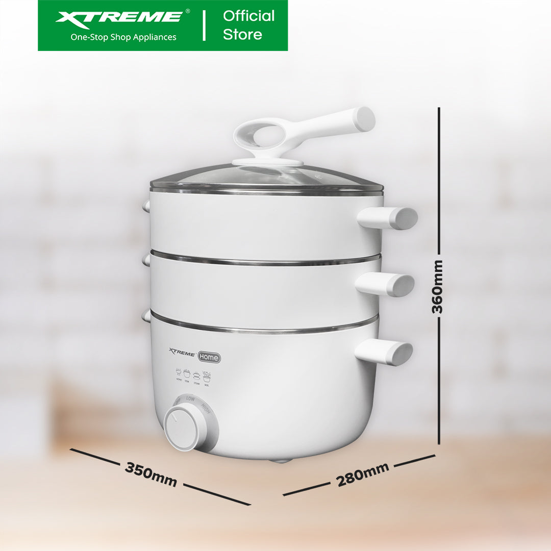 XTREME HOME 3L Food Steamer Dual Temperature Control Protection with Two Ties Steame | XH-FSMC3