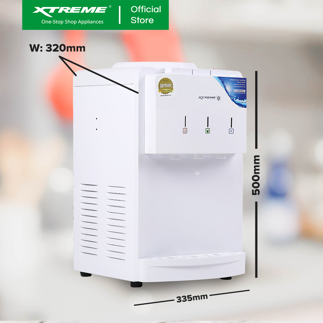XTREME COOL Table Top Water Dispenser Hot Cold Overheat Protection (White) | XWD300W