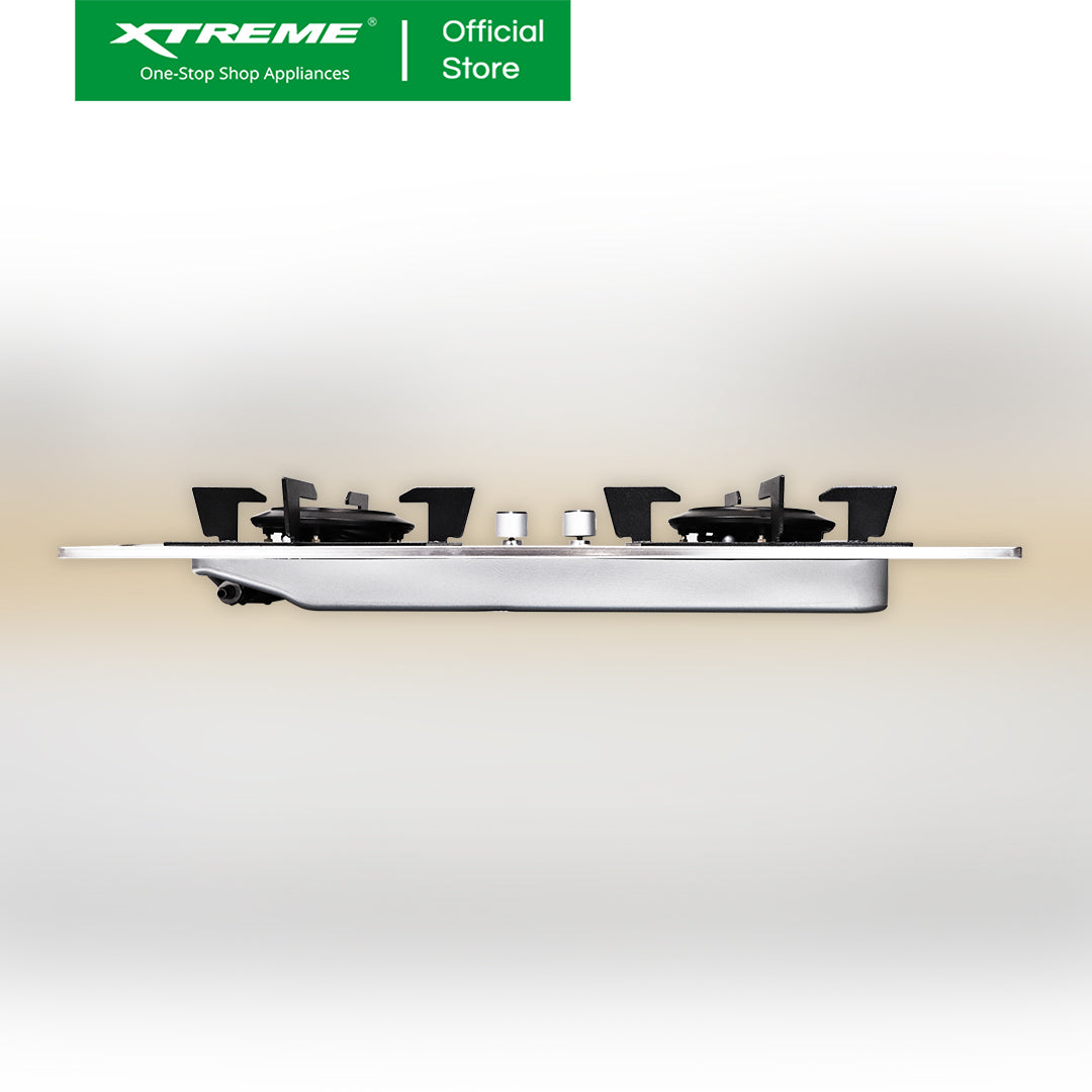 XTREME HOME Double Burner Stainless Steel Gas Hob w/ Cast Iron Battery Ignition & FFD | XH-GH-SS2BH