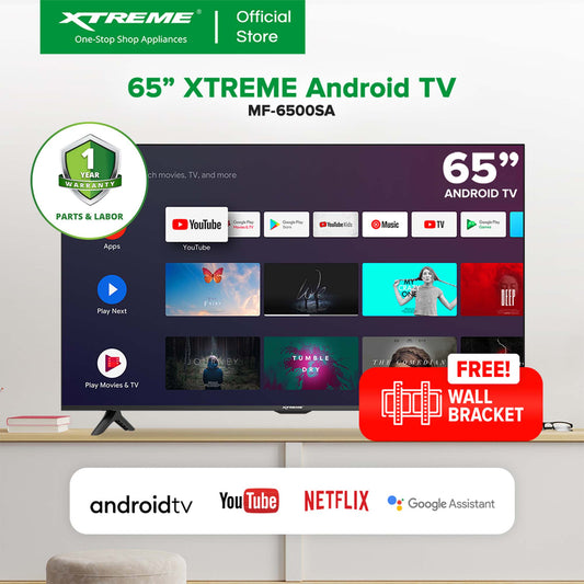 XTREME 65 inch LED TV Android 11.0 4K UHD Frameless with Free Wall Bracket (Black) | MF-6500SA