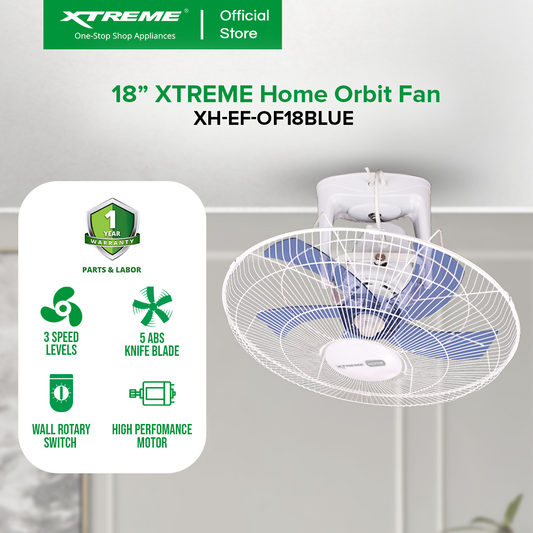 XTREME HOME 18 inches Ceiling Fan 3-Speed with Wall Rotary Switch (Blue Blade) | XH-EF-OF18BLUE