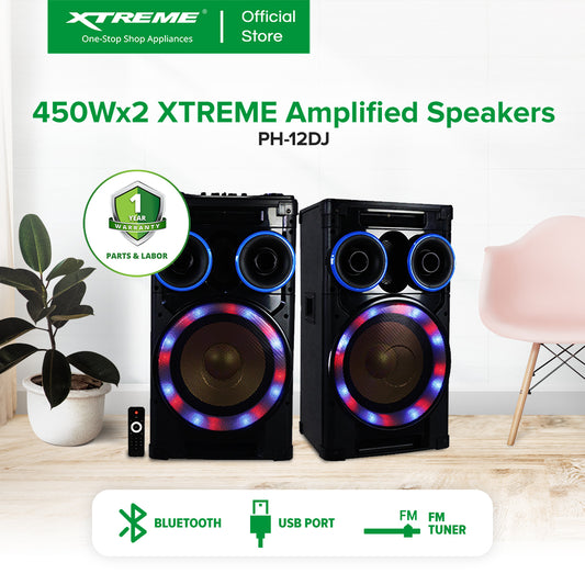XTREME 550Wx2 Amplified Speaker Bluetooth FM USB SD Card Reader LED Display w/ Remote | PH-12DJ