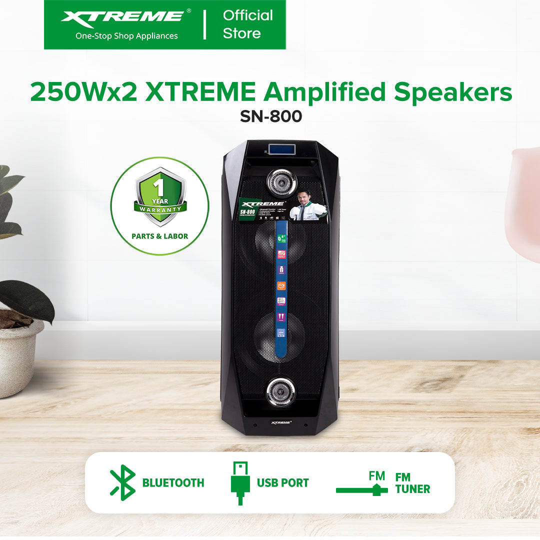 XTREME 250Wx2 Amplified Speaker Bluetooth FM USB SD Card Reader Disco Light LCD Display | SN-800
