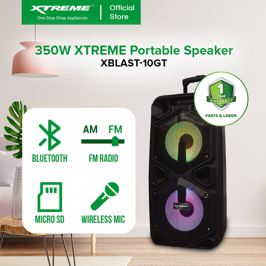 XTREME 350W One Way Portable Speaker System USB Micro SD FM Mic Input Guitar Inpu | XBLAST-10GT