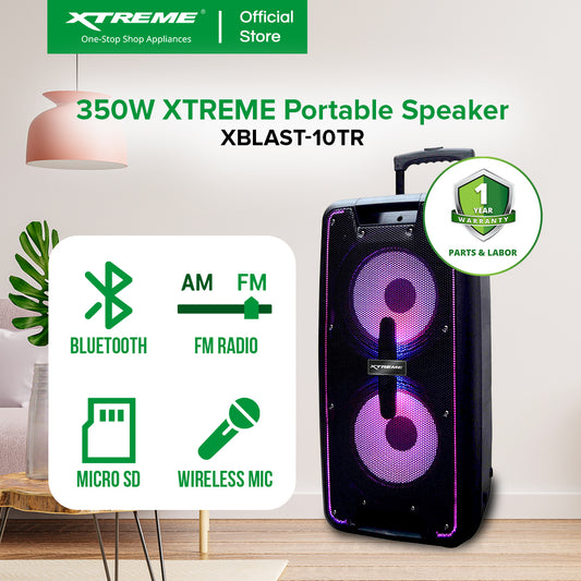 XTREME 350W Portable Speaker System USB Micro SD FM Radio Mic Input Guitar Input | XBLAST-10TR