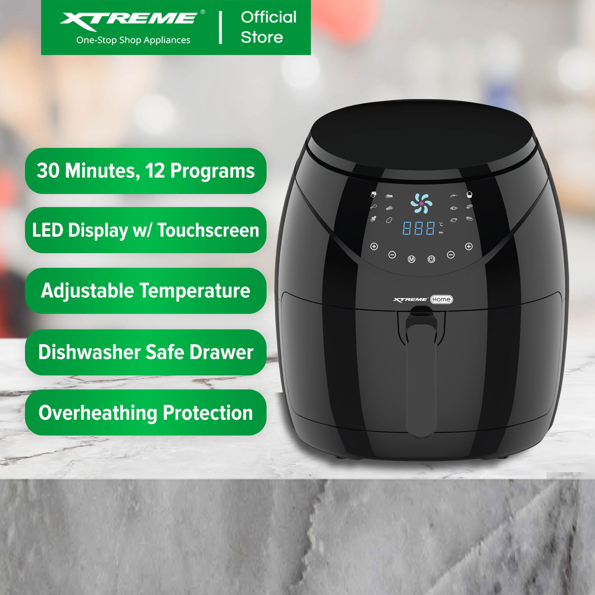 XTREME HOME 6.5L Air Fryer Multi-Function Touchscreen with LED Display (Black) | XH-AIRFRYER65L
