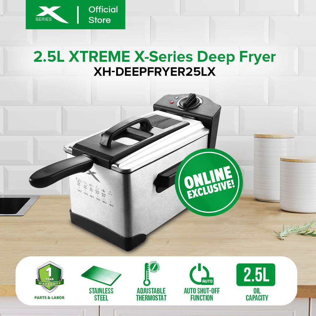 X-SERIES 2.5L Deep Fryer Stainless Steel Adjustable Thermostat Auto Shut-Off | XH-DEEPFRYER25LX