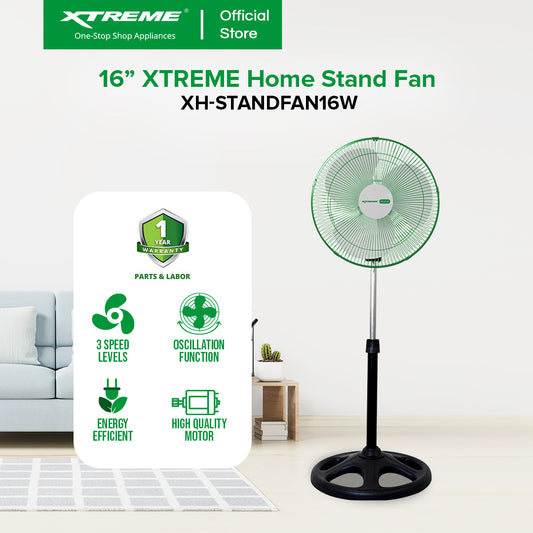 XTREME HOME 16 inches Stand Fan 3-Speed Levels Oscillation Function (White Blade) | XH-STANDFAN16W