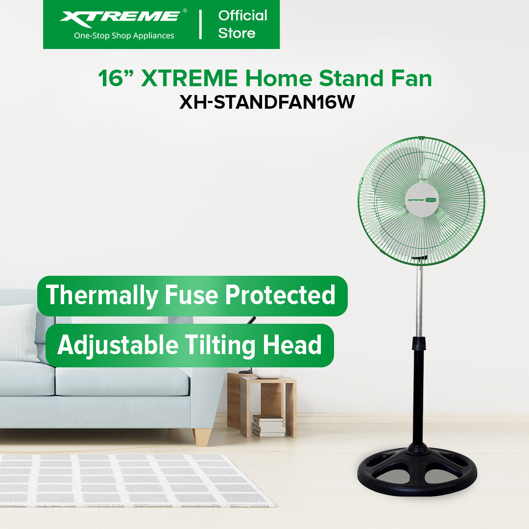 XTREME HOME 16 inches Stand Fan 3-Speed Levels Oscillation Function (White Blade) | XH-STANDFAN16W