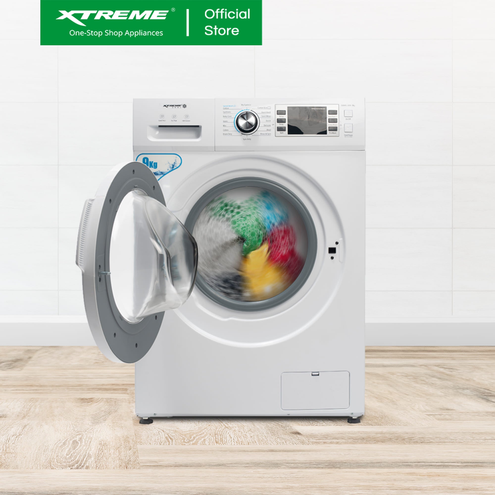 XTREME COOL 9KG Fully Automatic Front Load Washer LCD Display Non-Inverter | XWMFL-0009