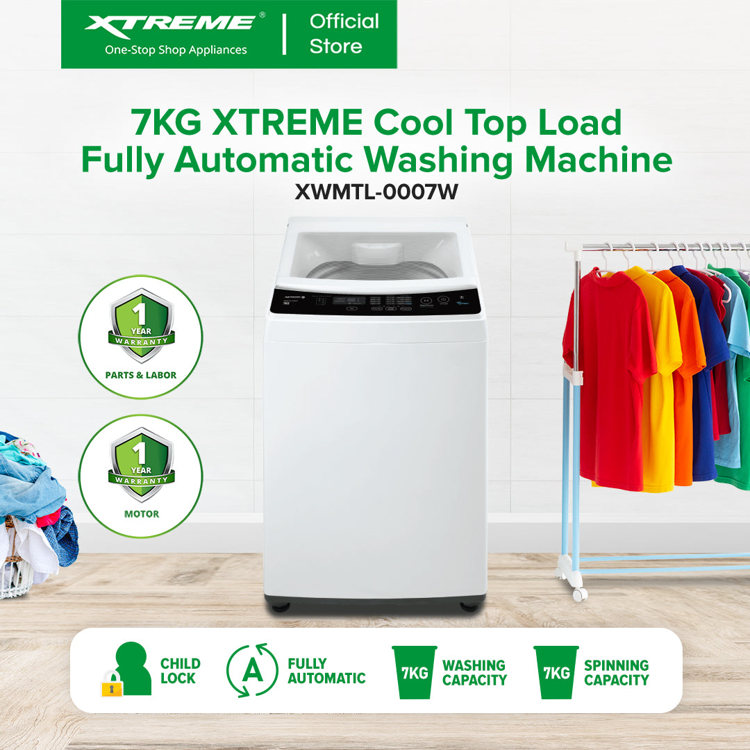 XTREME COOL 7KG Top Load Fully Automatic Washing Machine with Spin Dry (White Cover) | XWMTL-0007W