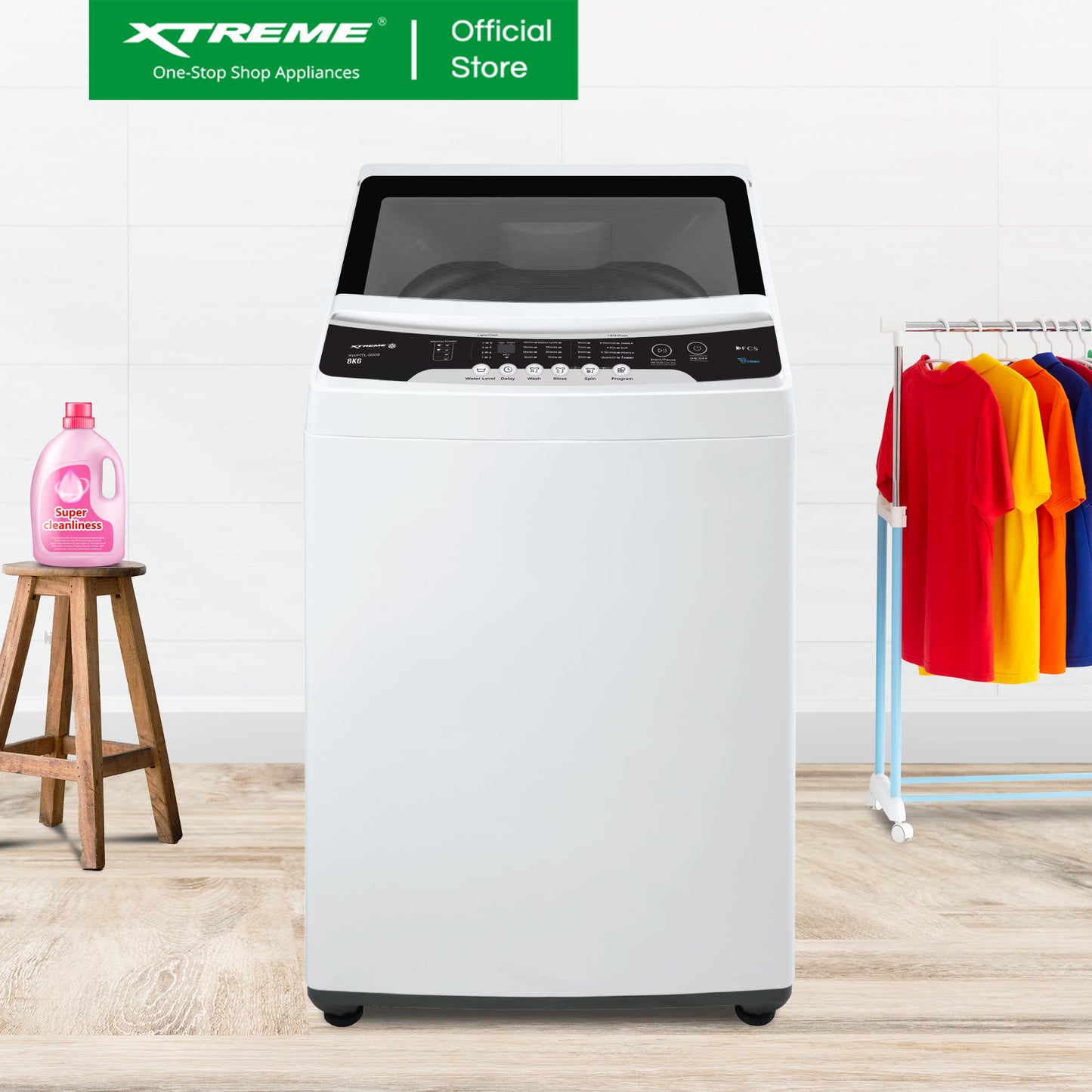 XTREME COOL 8KG Top Load Fully Automatic Washing Machine with Spin Dry (Black Cover) | XWMTL-0008B