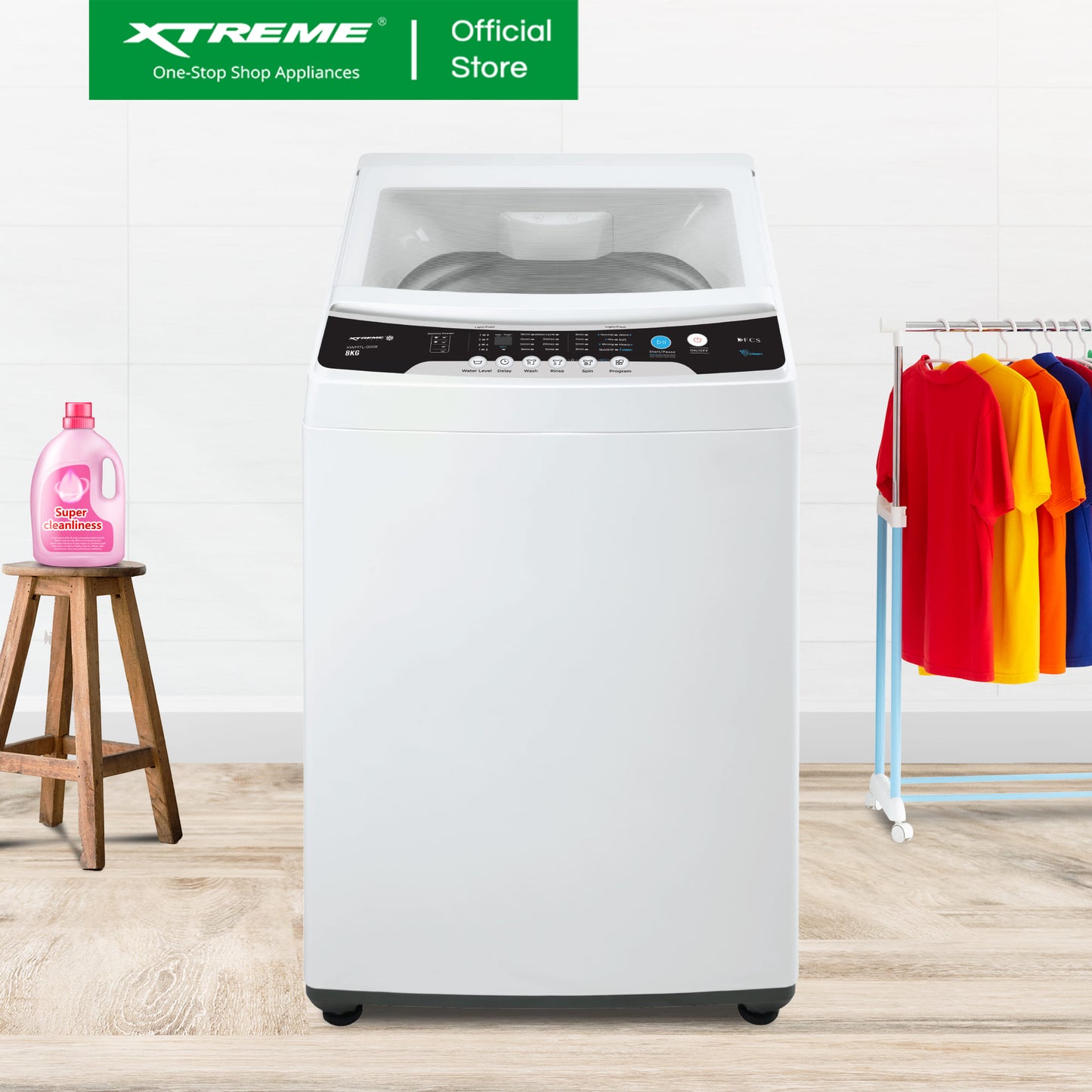 XTREME COOL 8KG Top Load Fully Automatic Washing Machine with Spin Dry (White Cover) | XWMTL-0008W