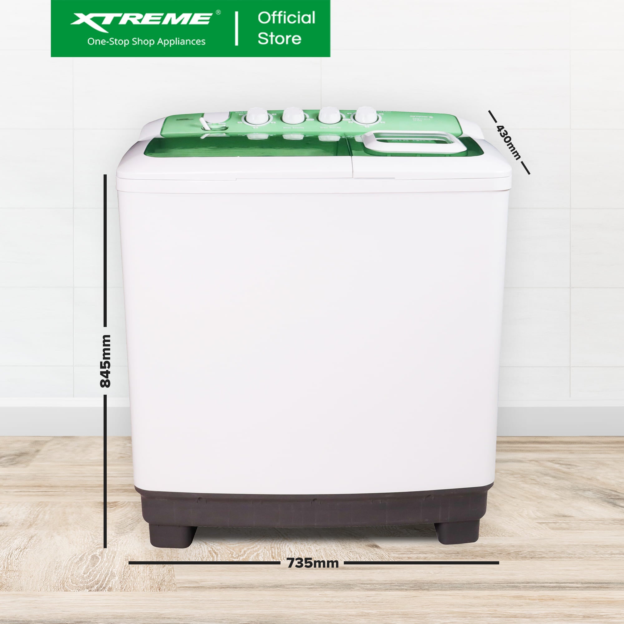 XTREME COOL 6KG Twin Tub Wash and 3.6KG Spin Dry Washing Machine (Green Cover) | XWMTT-0006