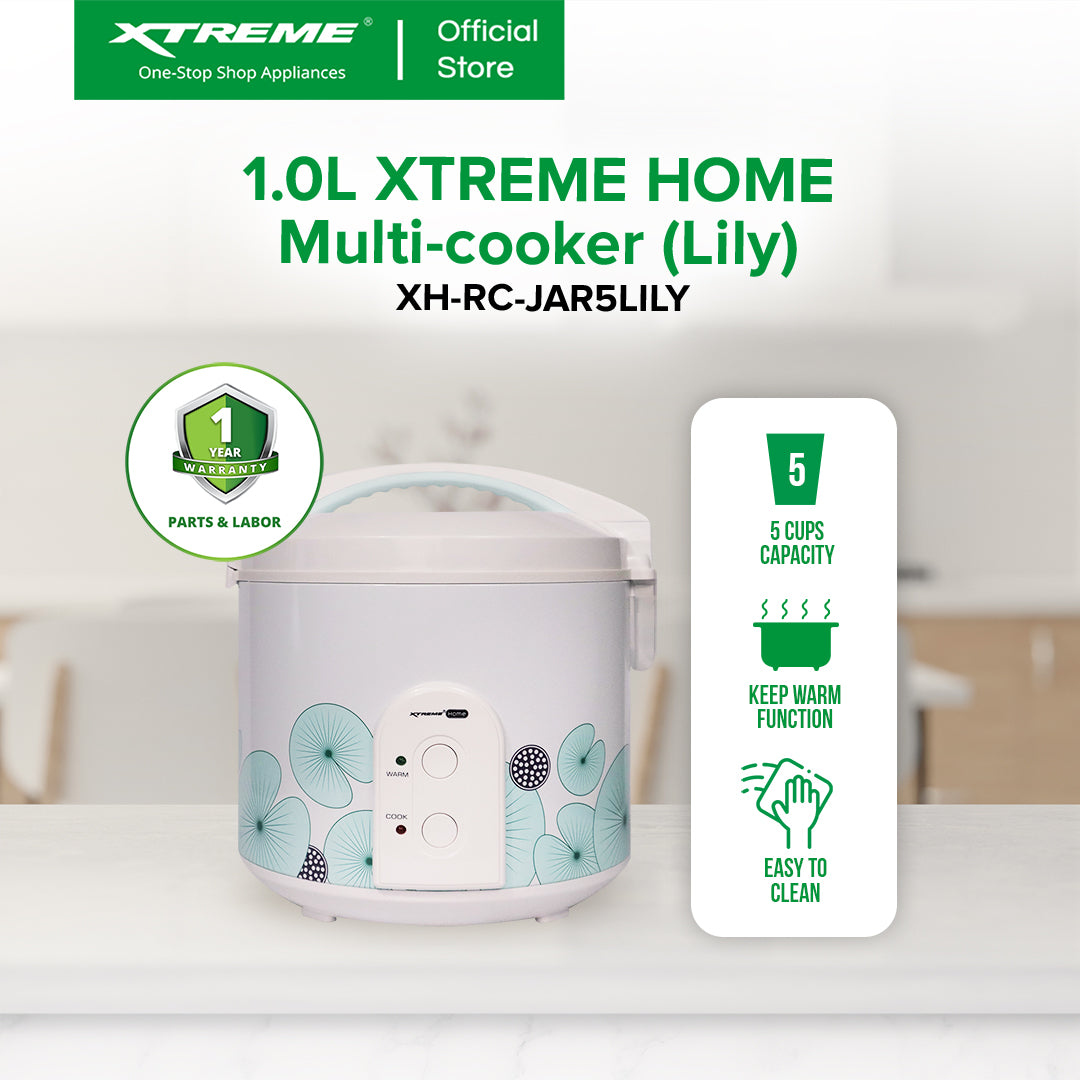 XTREME HOME 1L Rice Cooker 5 Cups Jar Type with Keep Warm Function (Lily) | XH-RC-JAR5LILY