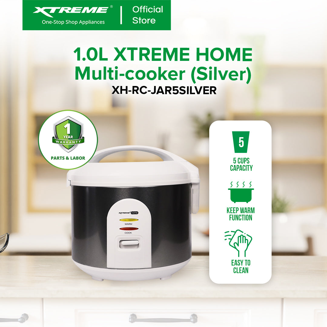 XTREME HOME 1L Rice Cooker 5 Cups Jar Type with Keep Warm Function (Silver) | XH-RC-JAR5SILVER