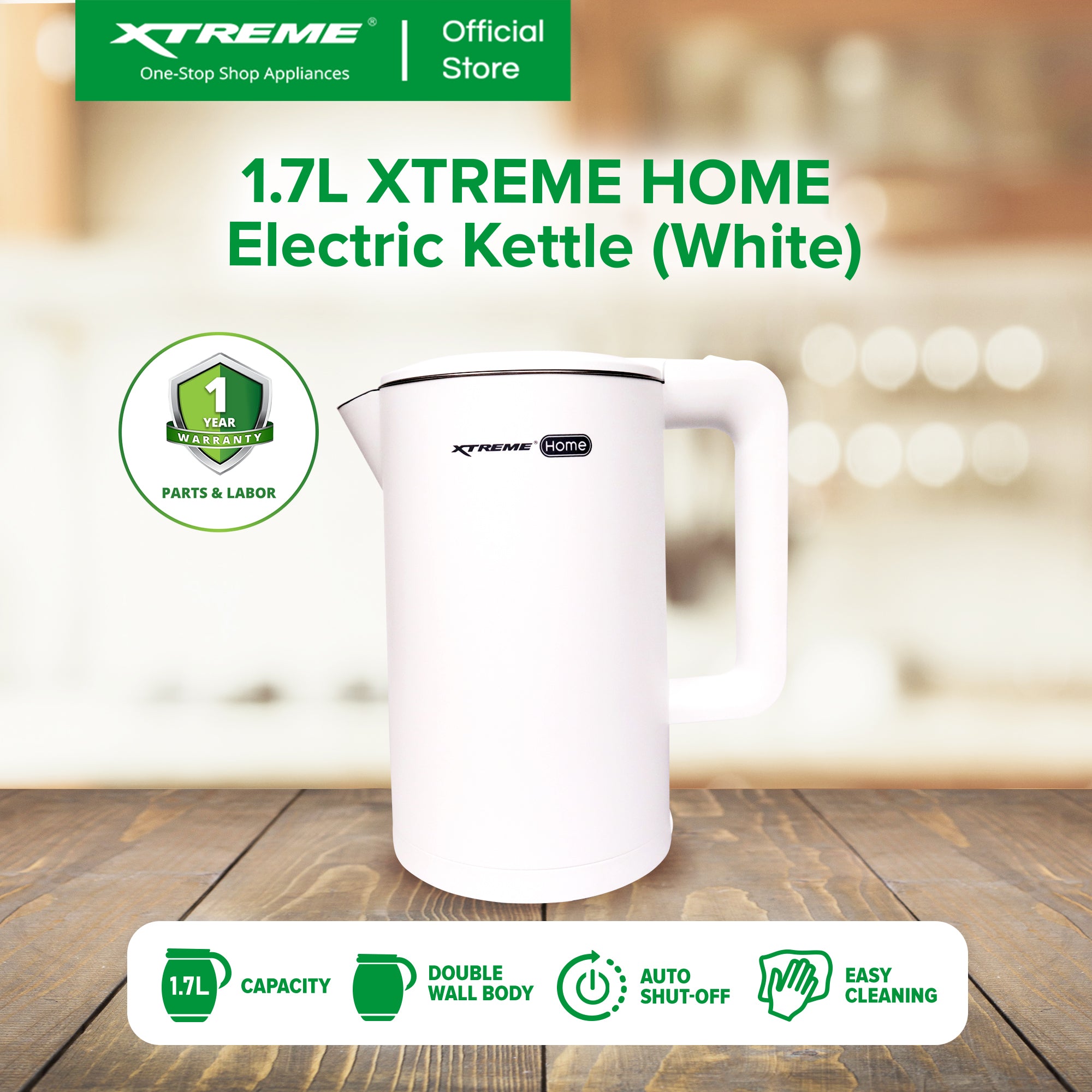 1.7L XTREME HOME Electric Kettle (White) | XH-KT-DWCLH17WHITE