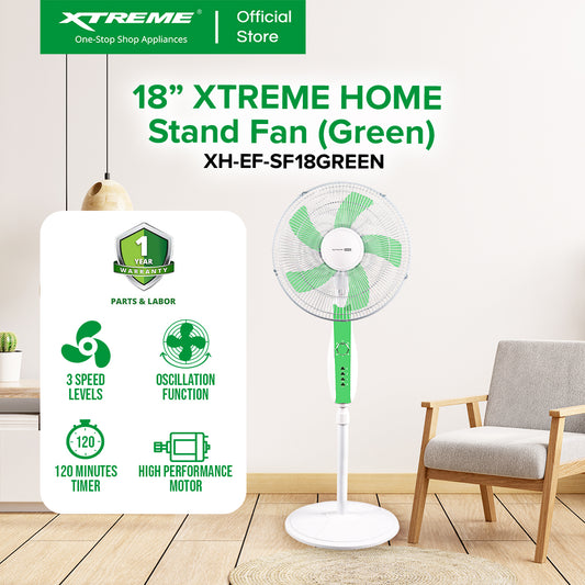 XTREME HOME 18 inches Stand Fan 3-Speed with Timer (Green Blade) | XH-EF-SF18GREEN