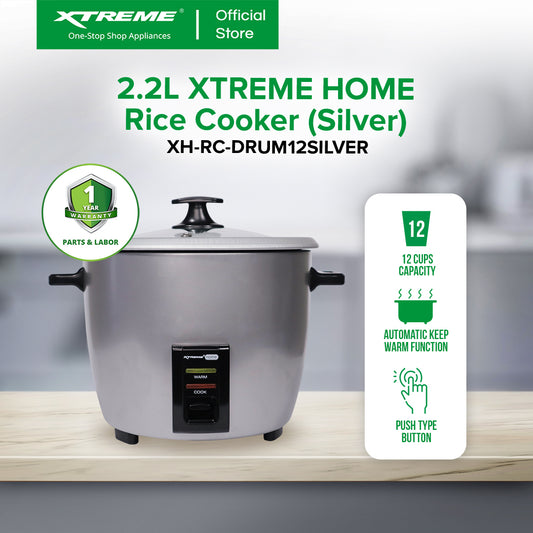 XTREME HOME 2.2L Rice Cooker 12 Cups with Automatic Keep Warm Function (Silver) | XH-RC-DRUM12SILVER