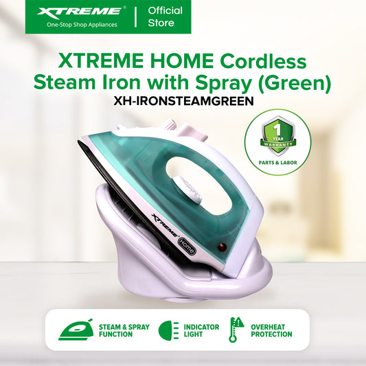 XTREME HOME Cordless Steam Iron with Spray Ceramic Soleplate & Indicator Light (Green) | XH-IRONSTEAMGREEN