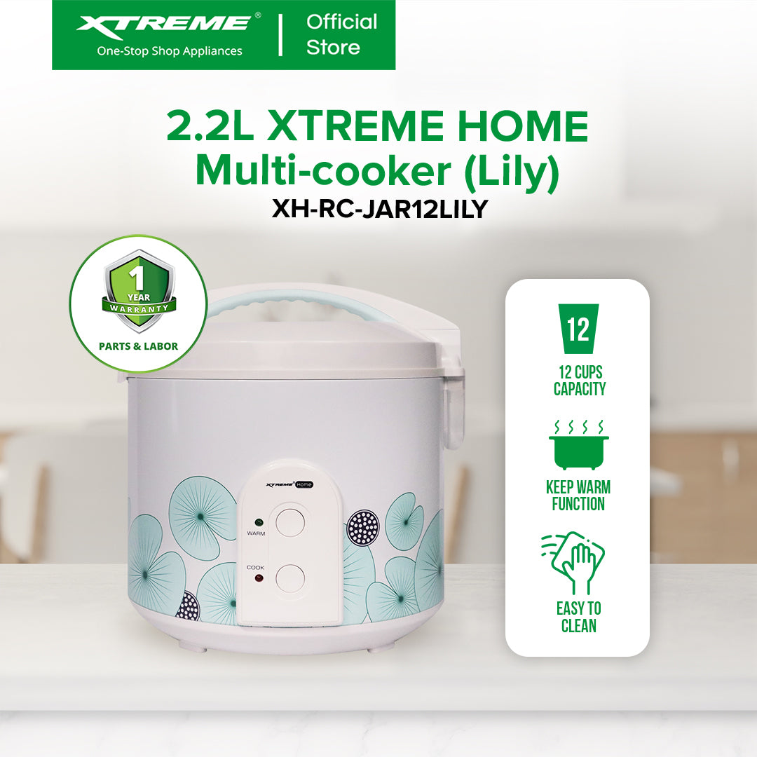 XTREME HOME 2.2L Rice Cooker 12 Cups Jar Type with Keep Warm Function (Lily) | XH-RC-JAR12LILY